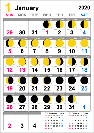 2020 満ち欠け カレンダー 月 の 無料の月の満ち欠け2021カレンダー天体観測や釣りの予定に！